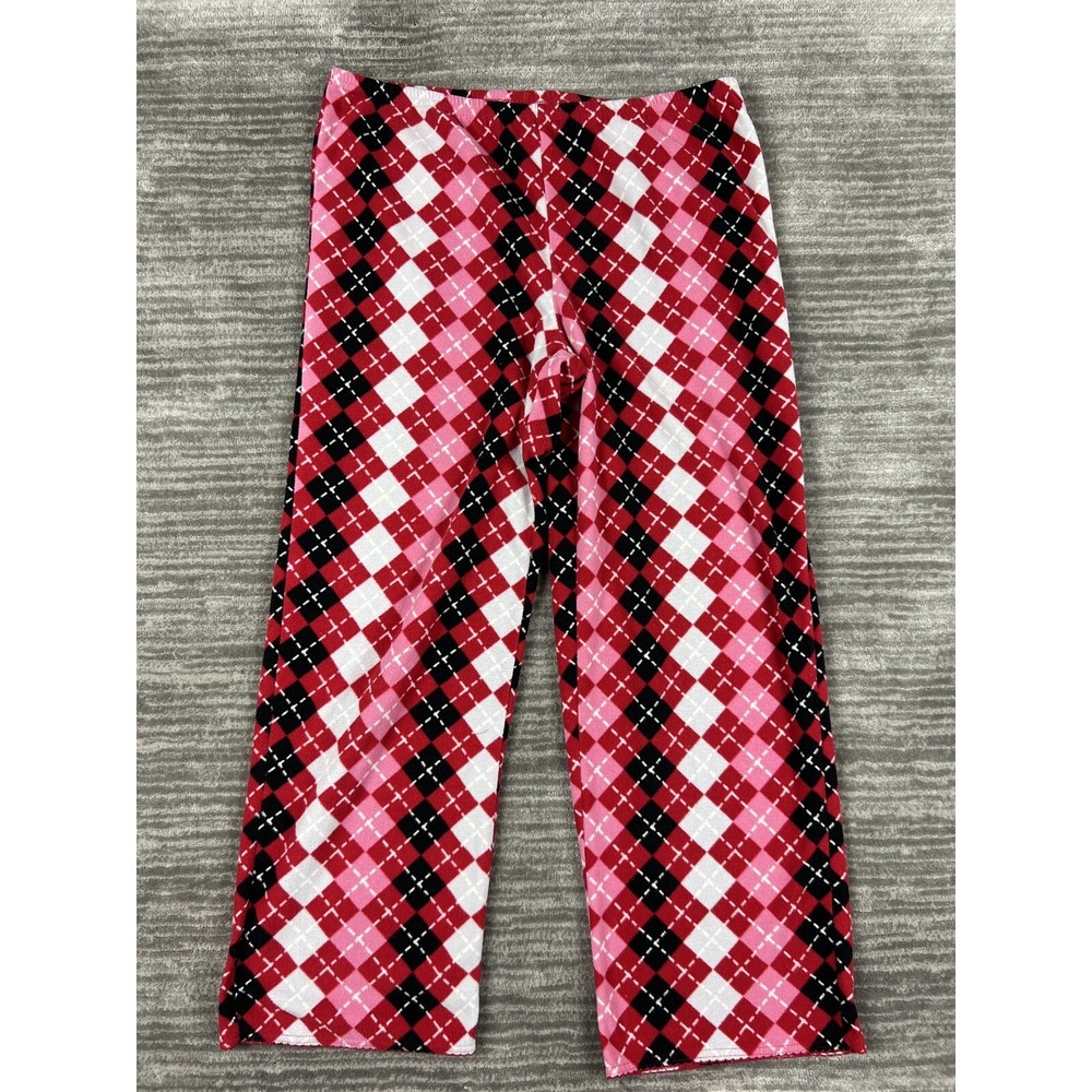Delicates Pajama Pants Womens‎ Medium Pink Red Argyle Fleece Loungewear Straight